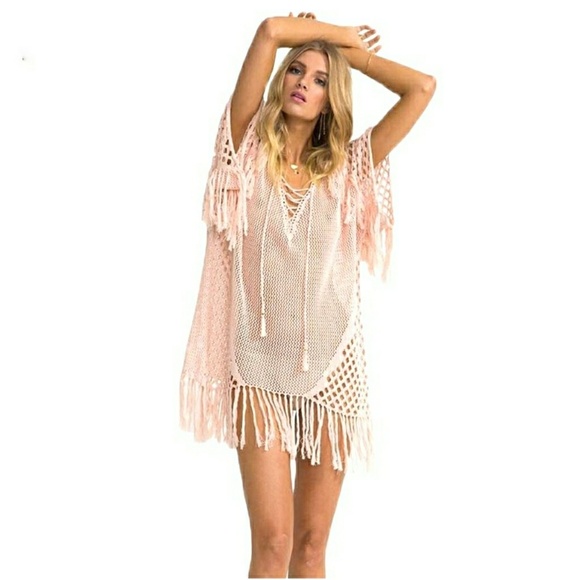 ⭐SALE⭐2  LEFT⭐NEW - BOHO CROCHET & FRINGE COVERUP - Picture 5 of 7